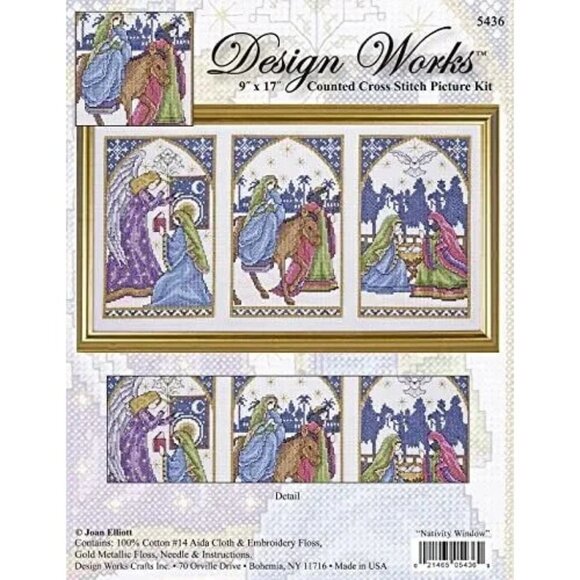 Cross Stitch KIT Design Works Nativity Window Picture 5436 Counted 9"x17" Sealed - Picture 2 of 7